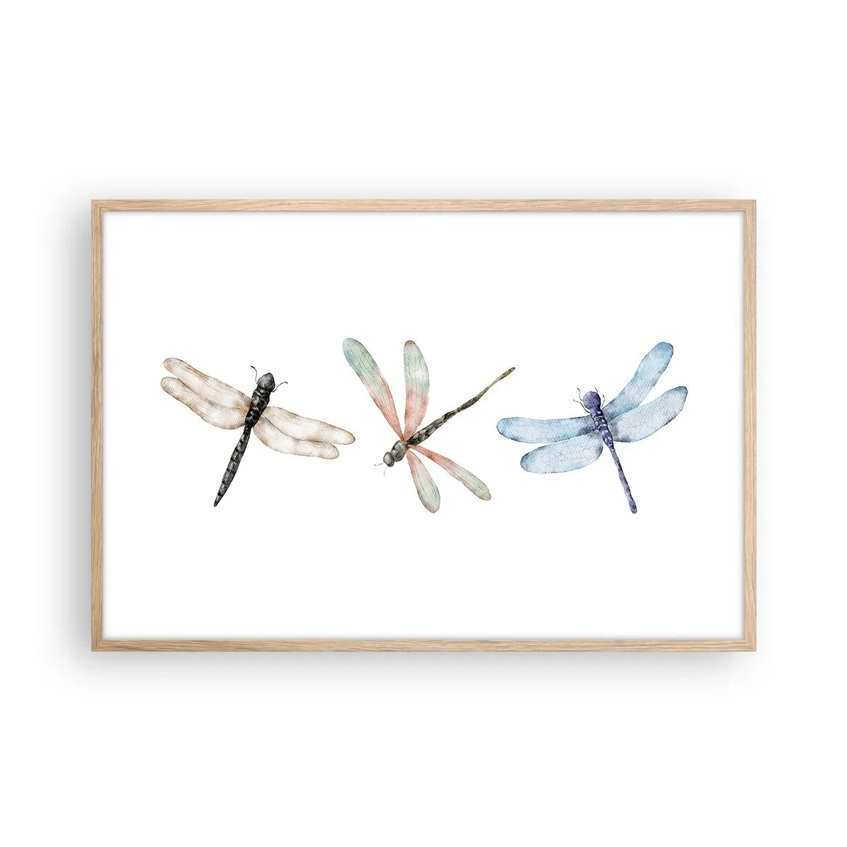 Pôster com moldura de carvalho claro - Libélulas sem peso - 91x61 cm