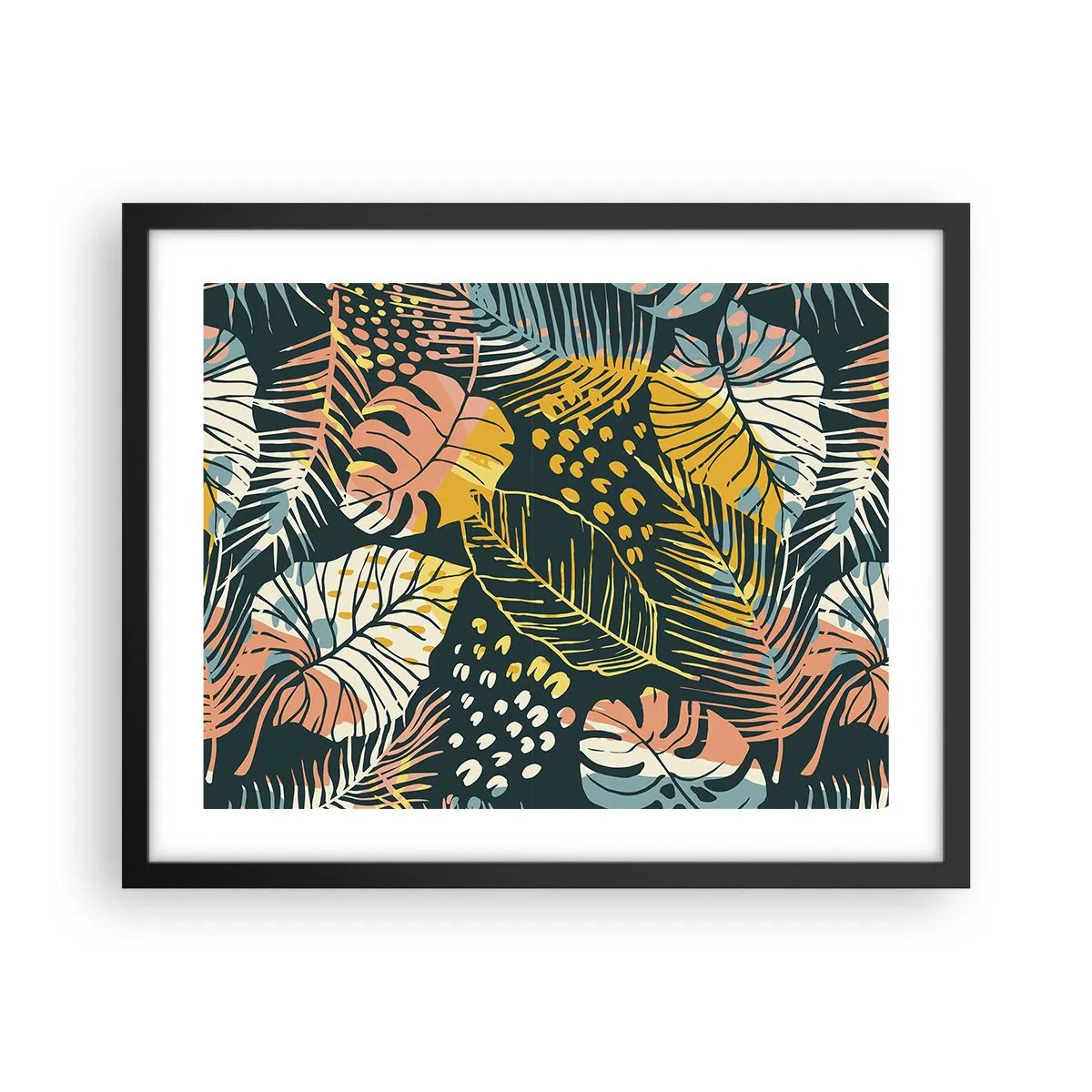 Pôster com moldura preta - Fantasia de folhas - 50x40 cm