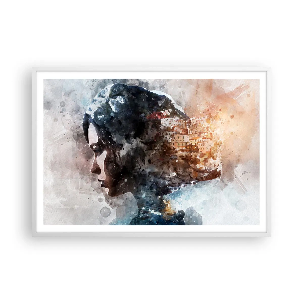 Pôster em moldura branca - Uma história sobre uma menina e uma cidade ao fundo - 100x70 cm