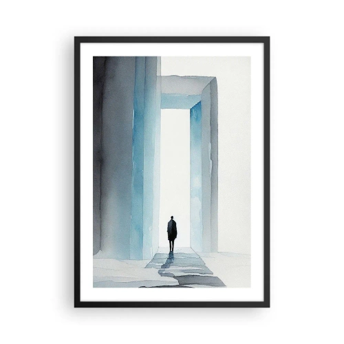 Pôster com moldura preta - Uma figura caminhando por um portão azul, simbolizando liberdade e possibilidades ilimitadas - 50x70cm - Viva sem limites - Decoração de parede moderna para a sala de estar e quarto ARTTOR