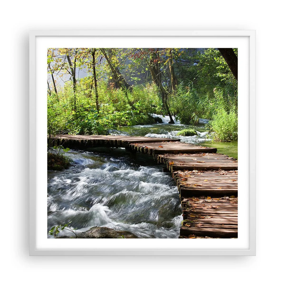 Pôster em moldura branca - Sobre a cascata espumosa - 60x60 cm