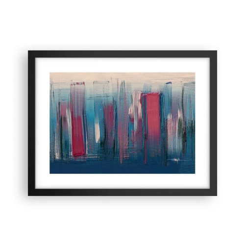 Pôster com moldura preta - Composição vertical em azul e vermelho - 40x30 cm