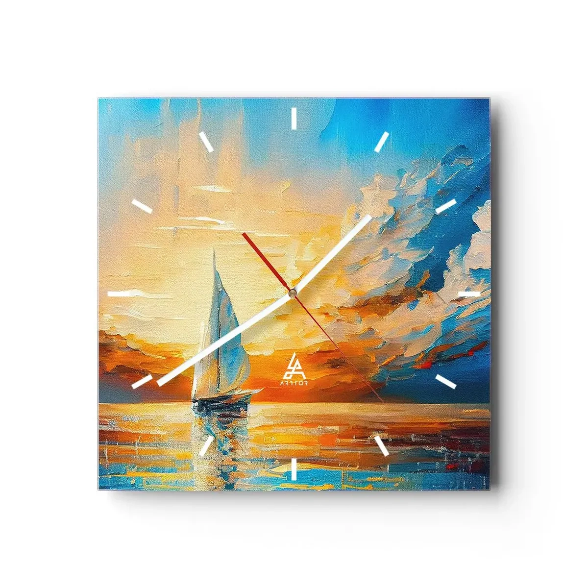 Relógio de parede - Relógio em vidro - Balsa em ouro - 30x30 cm