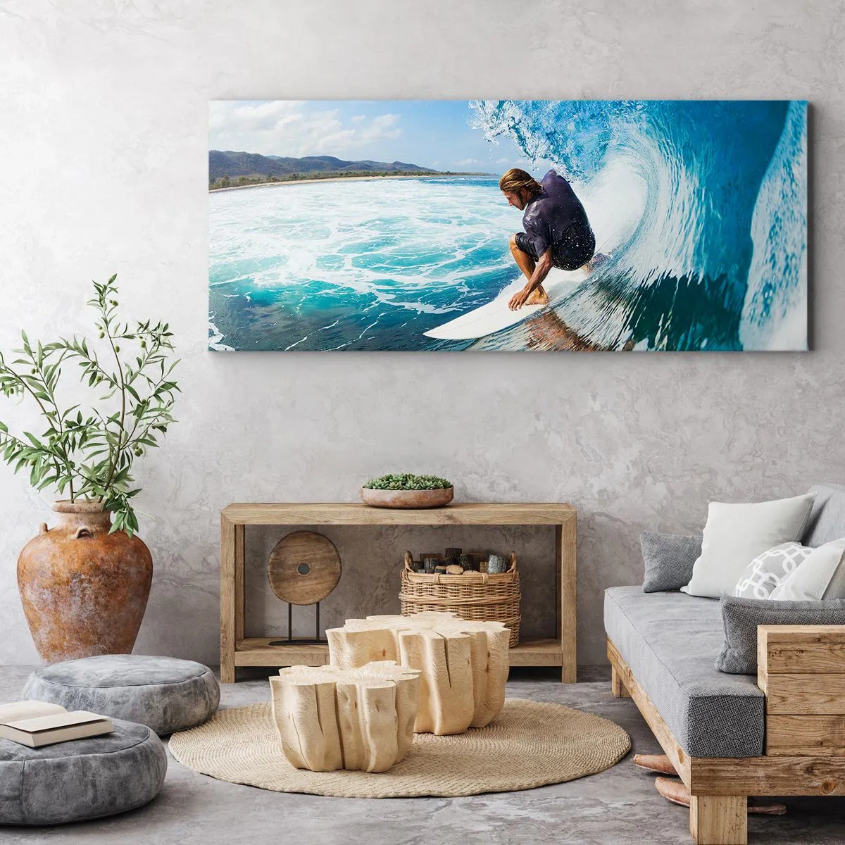 Quadro em tela - Dançando com as ondas - 160x50 cm