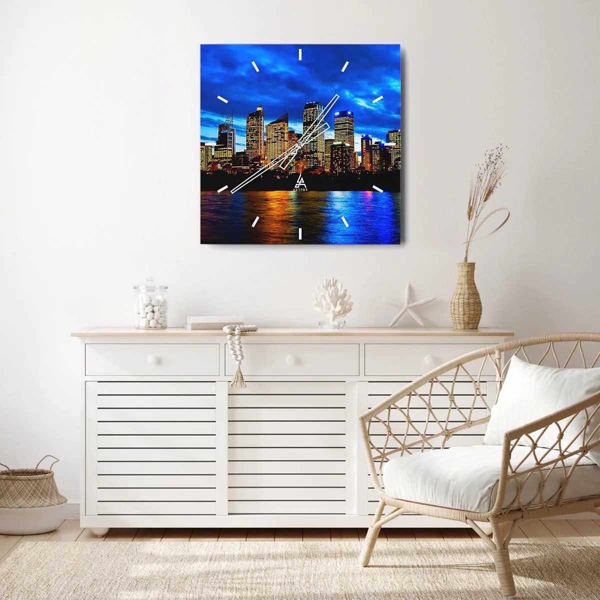 Relógio de parede - Relógio em vidro - Uma noite de luzes e cores - 30x30 cm