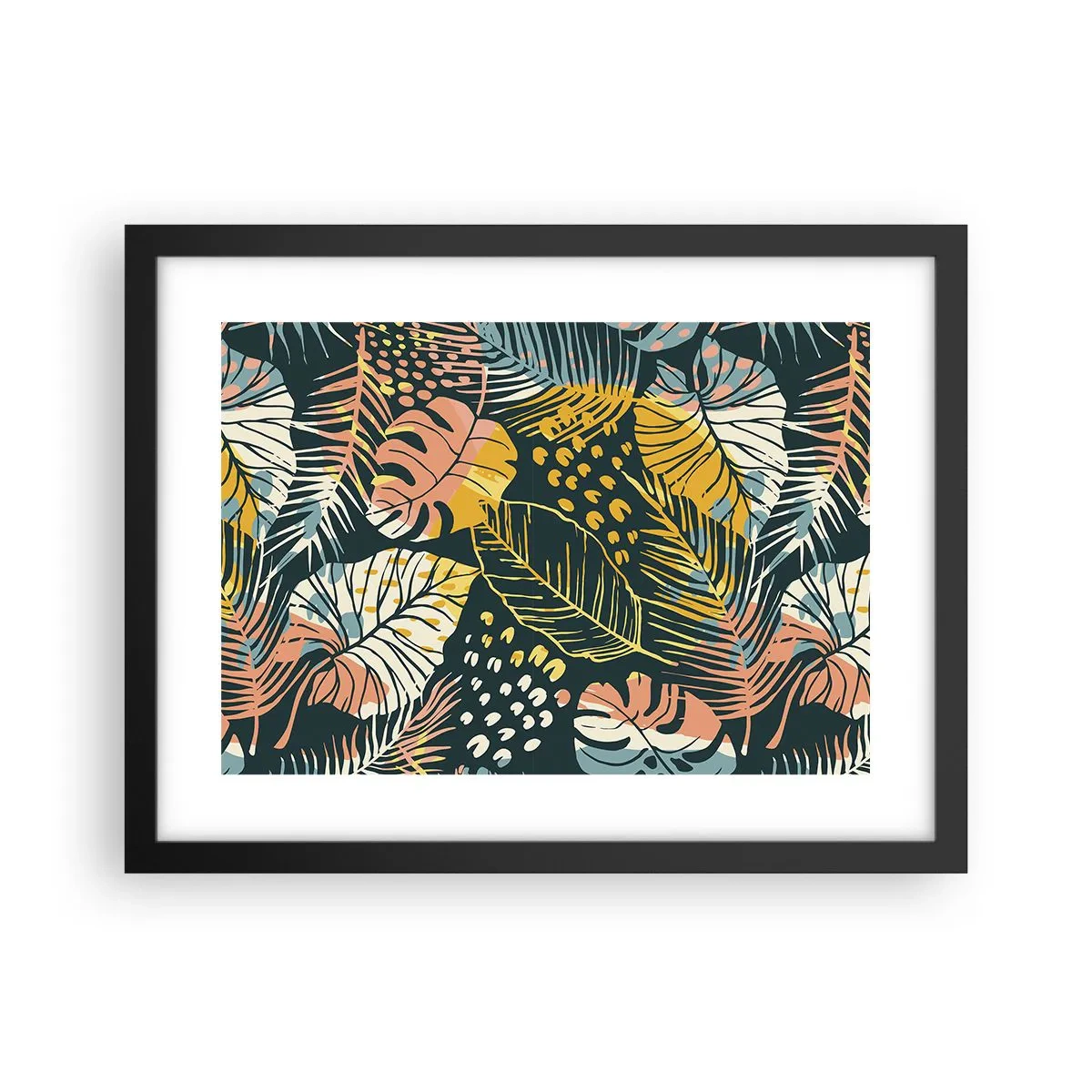 Pôster com moldura preta - Fantasia de folhas - 40x30 cm