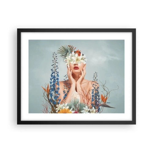 Pôster com moldura preta - Mulher – flor - 50x40 cm