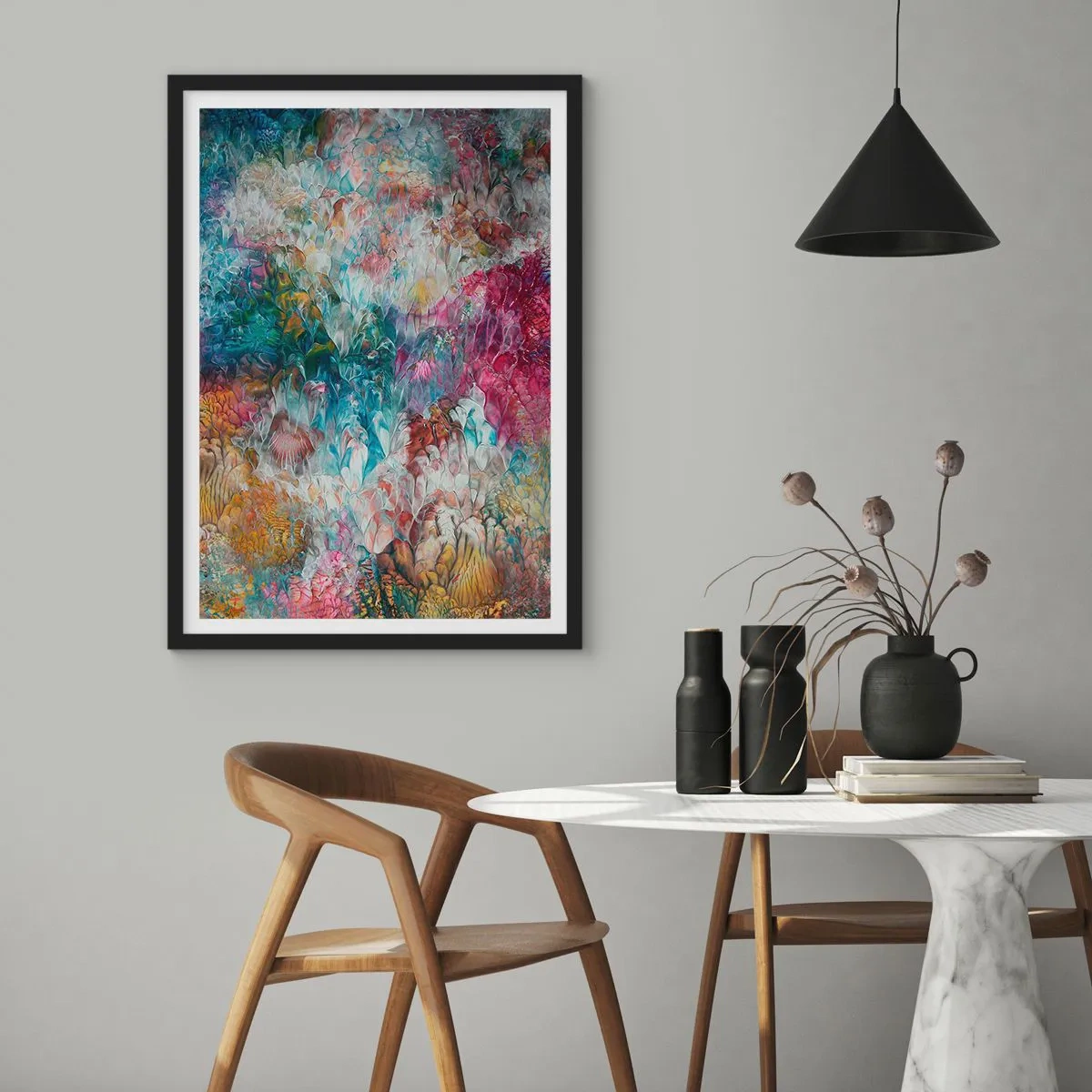 Pôster com moldura preta - Uma composição abstrata que lembra flores desabrochando - 50x70cm - Em plena floração - Decoração de parede moderna para a sala de estar e quarto ARTTOR