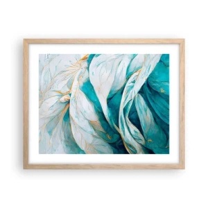 Pôster com moldura de carvalho claro - Abstração azul com lema dourado - 50x40 cm