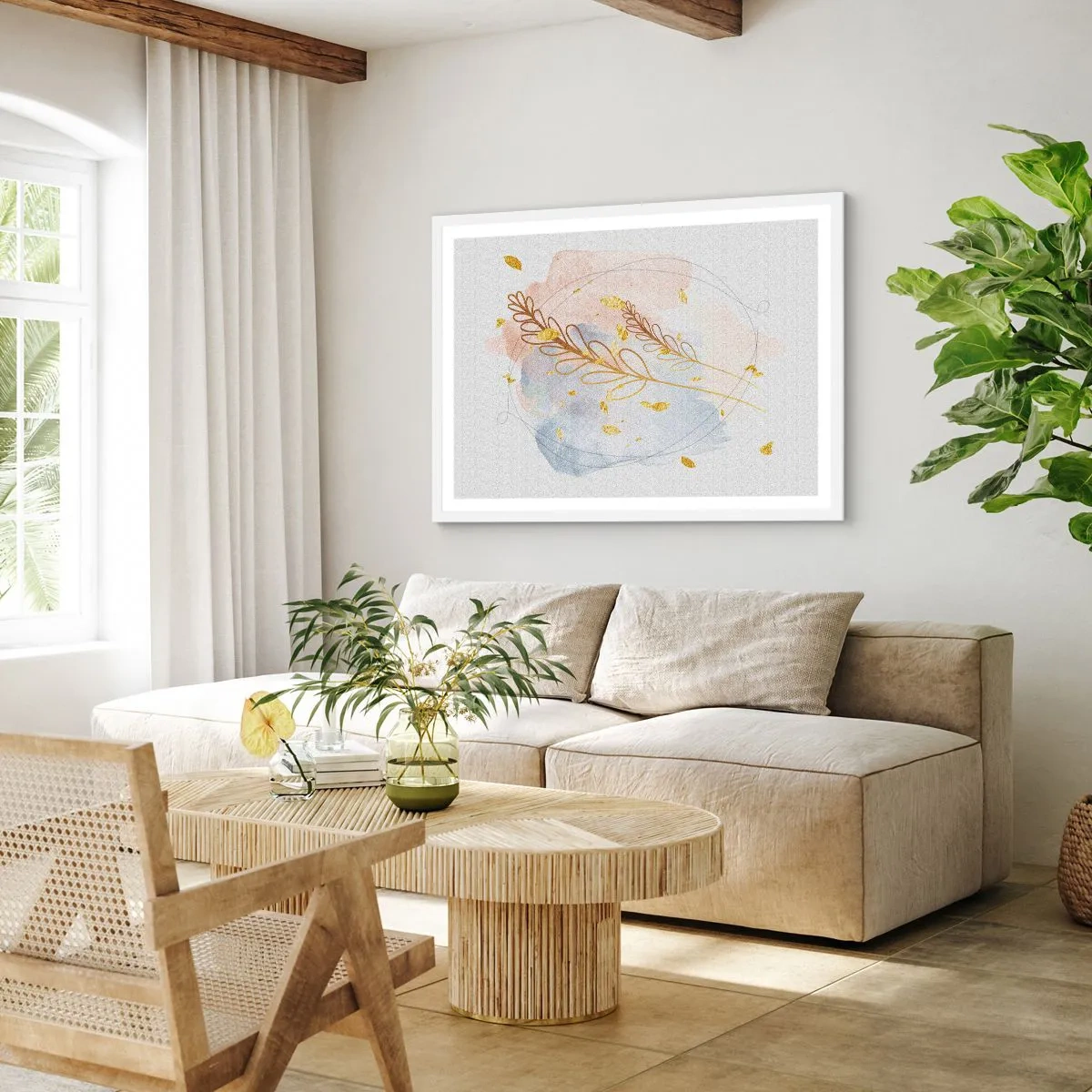 Pôster em moldura branca - Explosão dourada - 100x70 cm