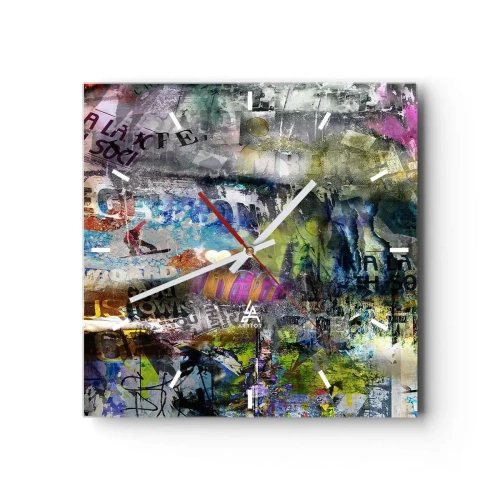 Relógio de parede - Relógio em vidro - Colagem de memórias - 40x40 cm