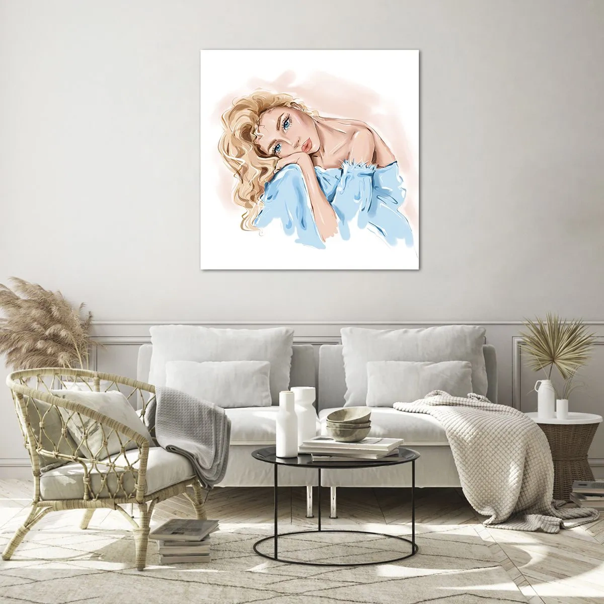 Quadro em vidro - Sonhadora em azul - 40x40 cm