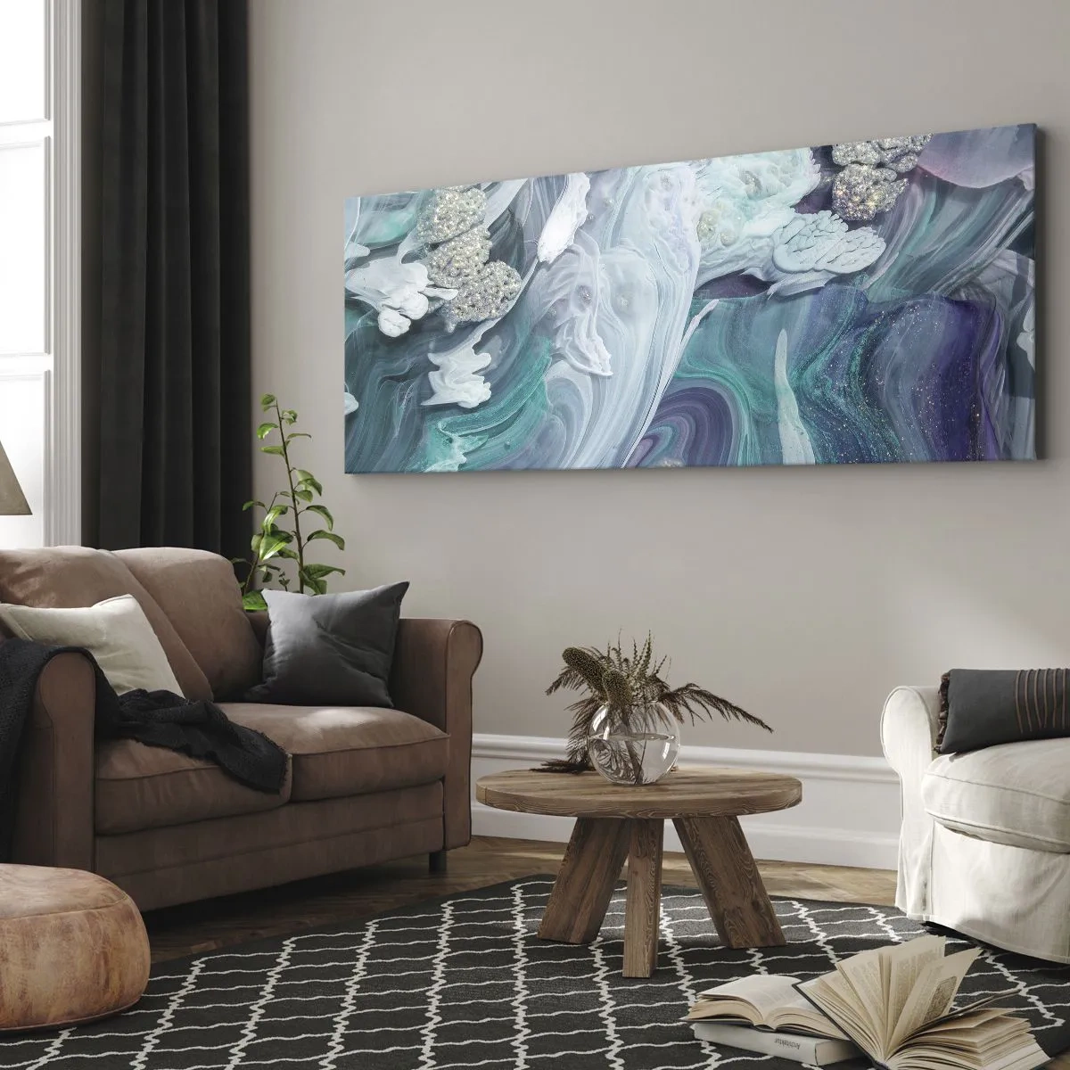 Quadro em tela - Correntes de azul - 100x40 cm