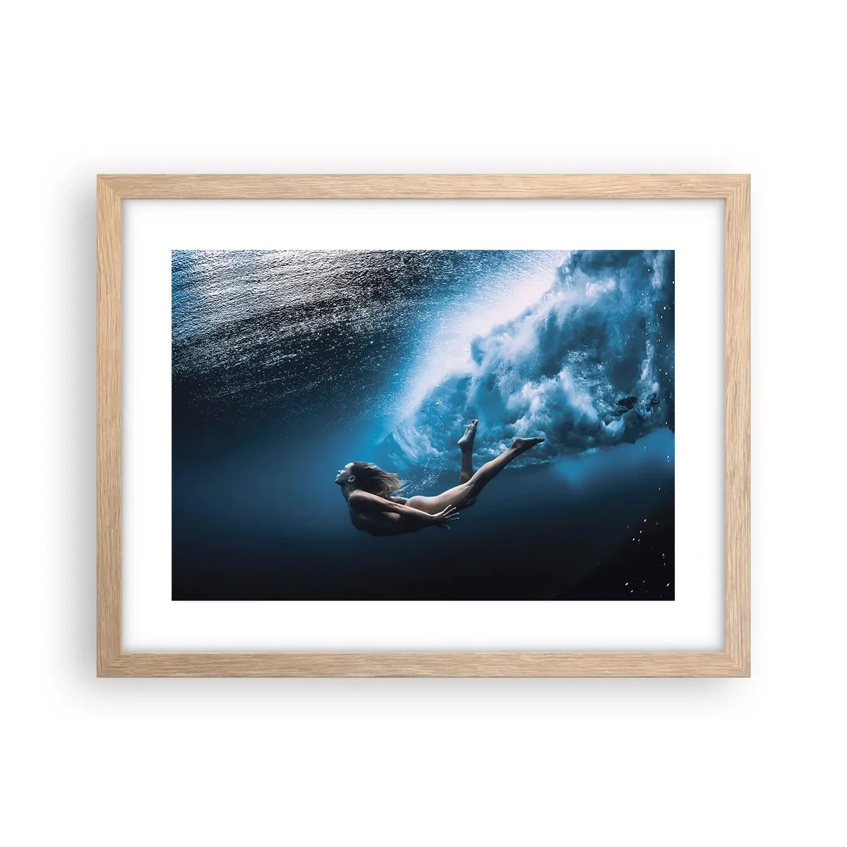 Pôster com moldura de carvalho claro - Sereia moderna - 40x30 cm