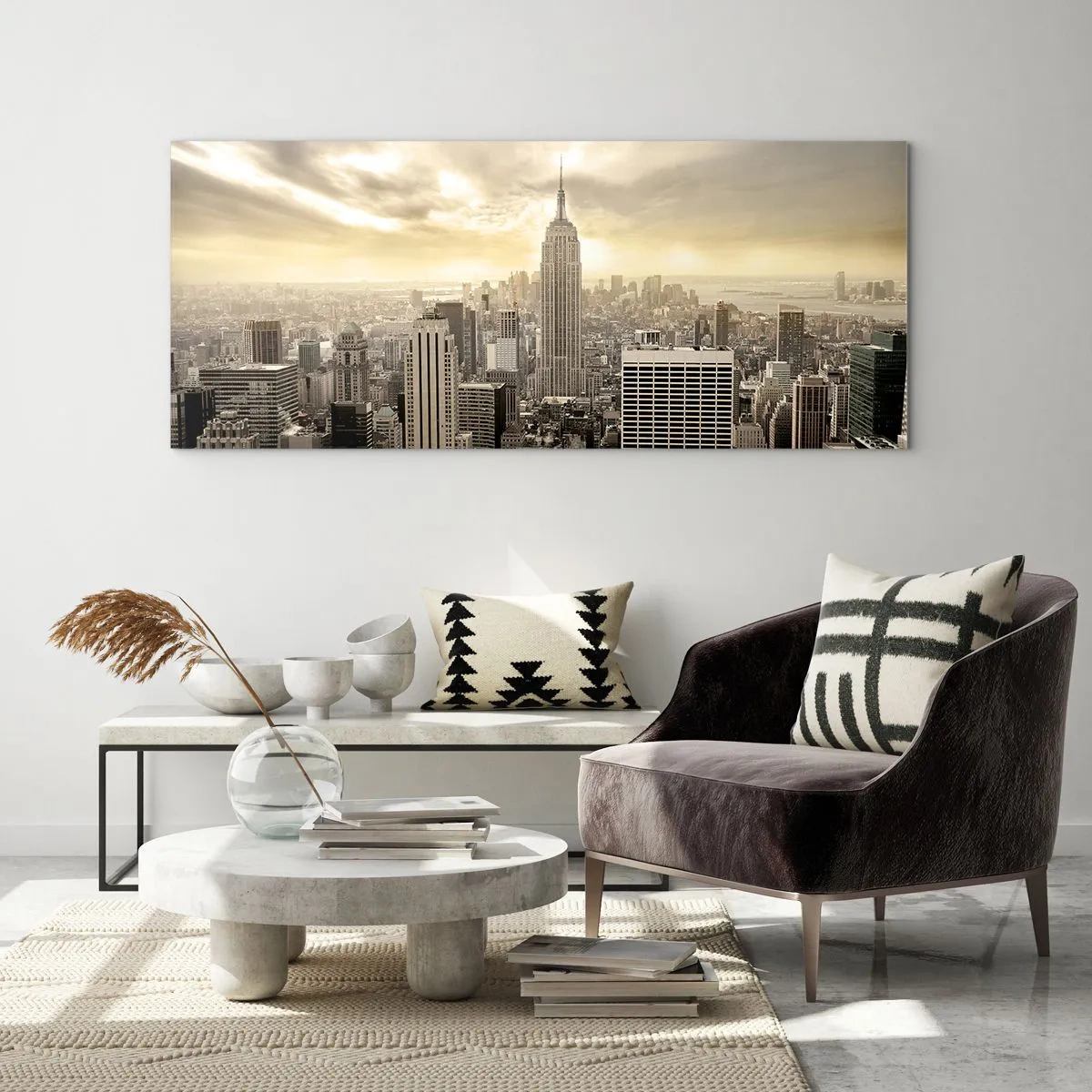 Quadro em vidro - Nova Iorque em tons de cinza - 90x30 cm