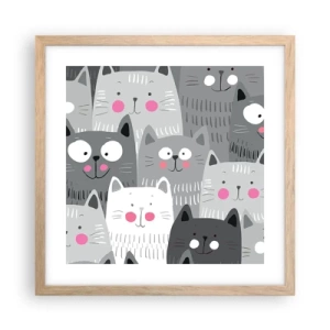 Pôster com moldura de carvalho claro - O mundo dos gatos - 40x40 cm