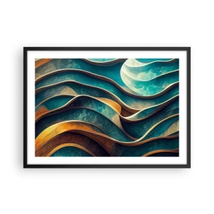 Pôster com moldura preta - Meandros de azul - 70x50 cm