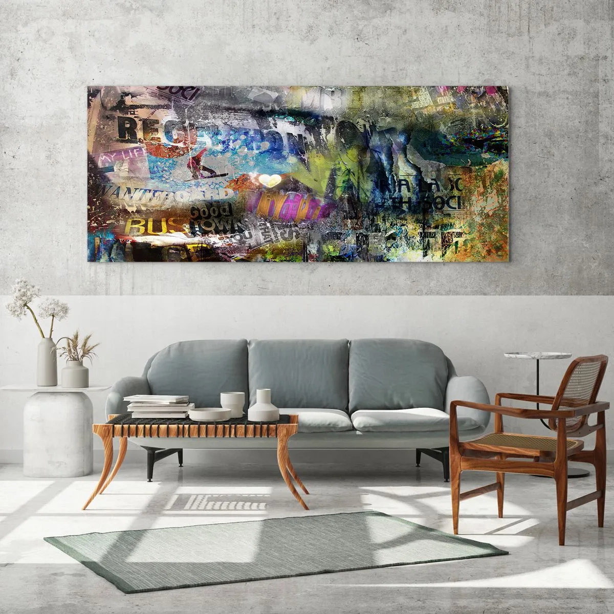 Quadro em vidro - Colagem de memórias - 100x40 cm