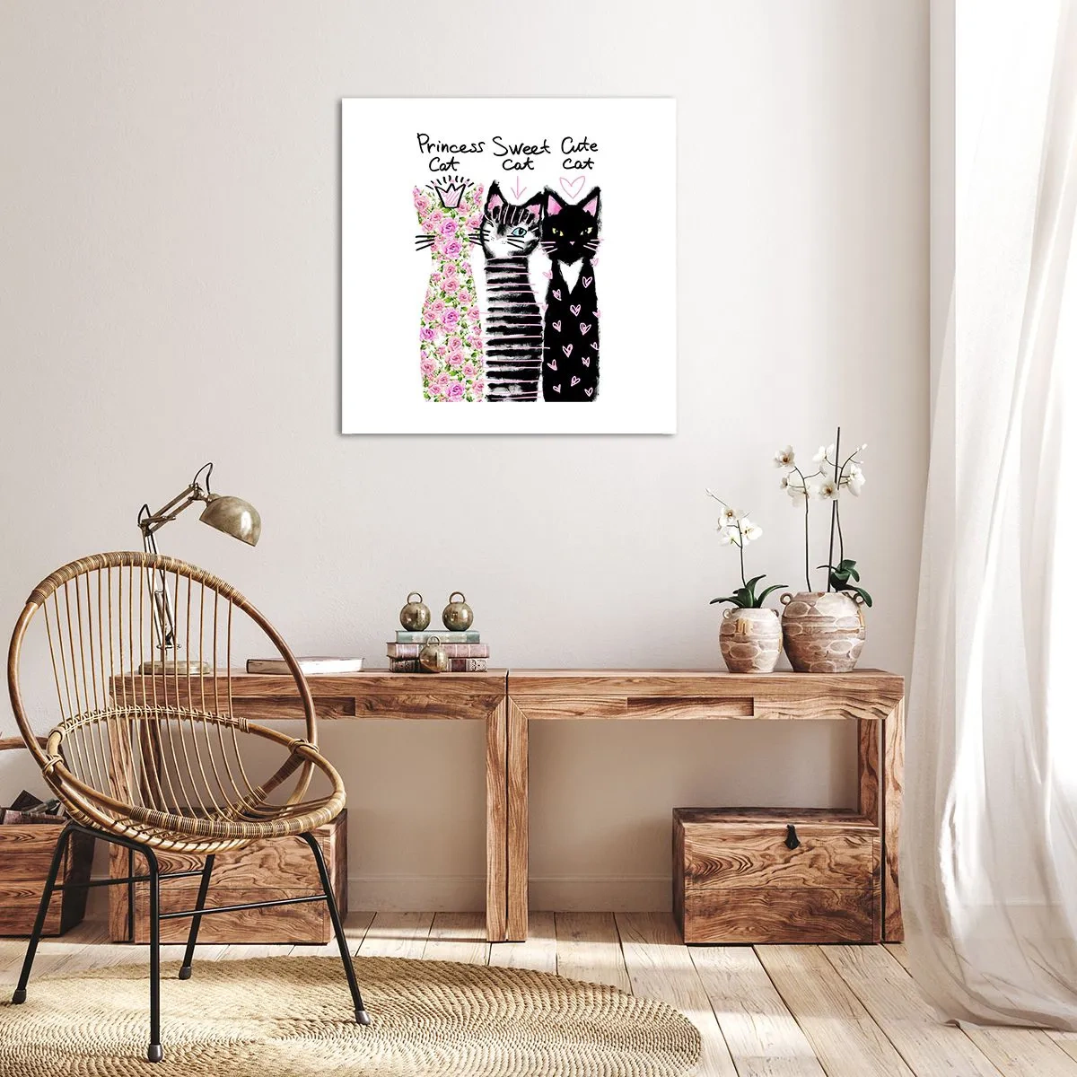 Quadro em tela - Os três gatos - 70x70 cm