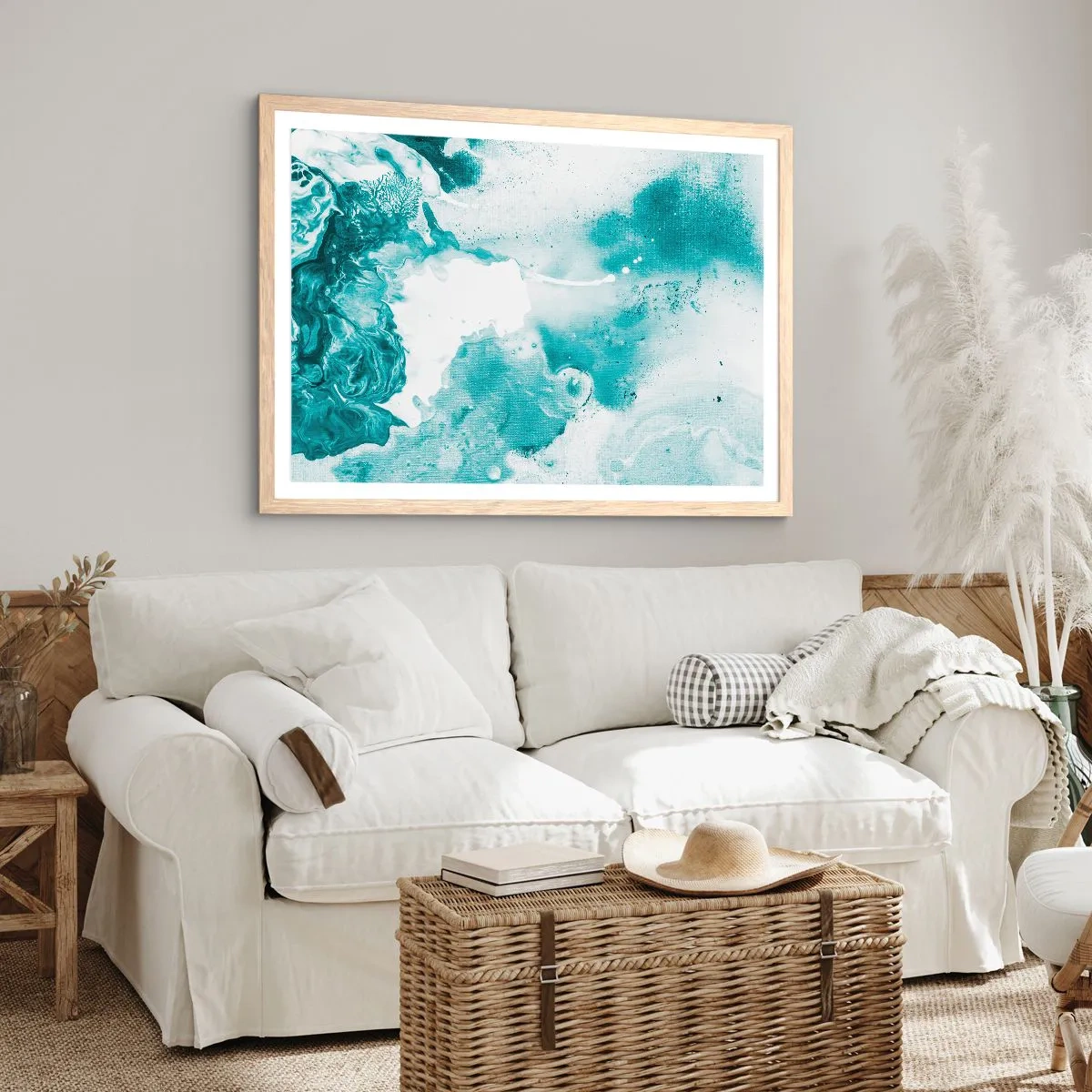 Pôster com moldura de carvalho claro - Inundado em azul - 100x70 cm