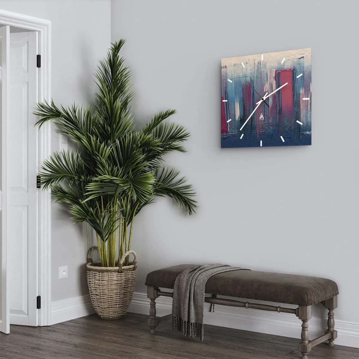 Relógio de parede - Relógio em vidro - Composição vertical em azul e vermelho - 40x40 cm