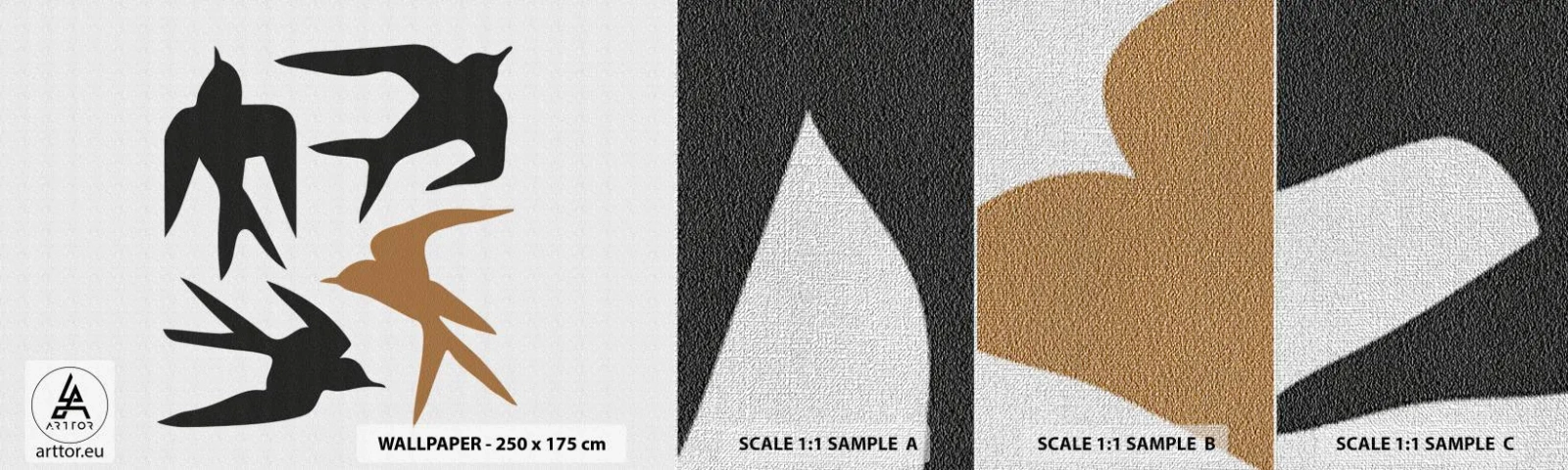 Amostra de papel de parede Premium Canvas - Engula a diversão - Boho, Pássaros, Minimalismo - 100x30 cm