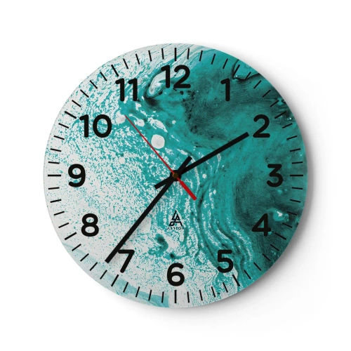 Relógio de parede - Relógio em vidro - Derreter a branco e turquesa - 40x40 cm