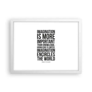 Pôster em moldura branca - Einstein sobre o poder da imaginação - 40x30 cm