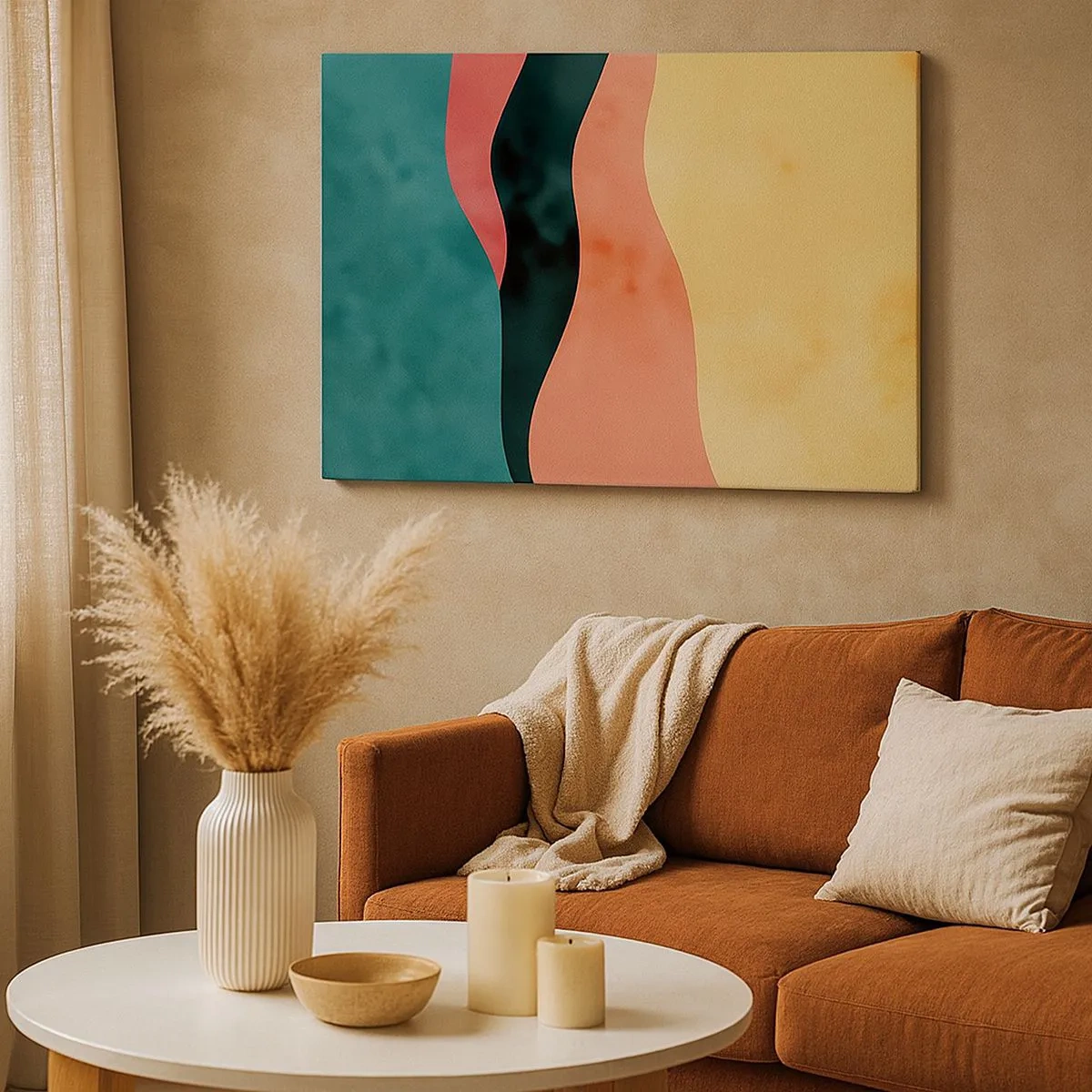 Quadro em tela - Ondas abstratas em cores pastel - 70x50cm - Incompatibilidade compatível - Decoração de parede moderna para a sala de estar e quarto ARTTOR