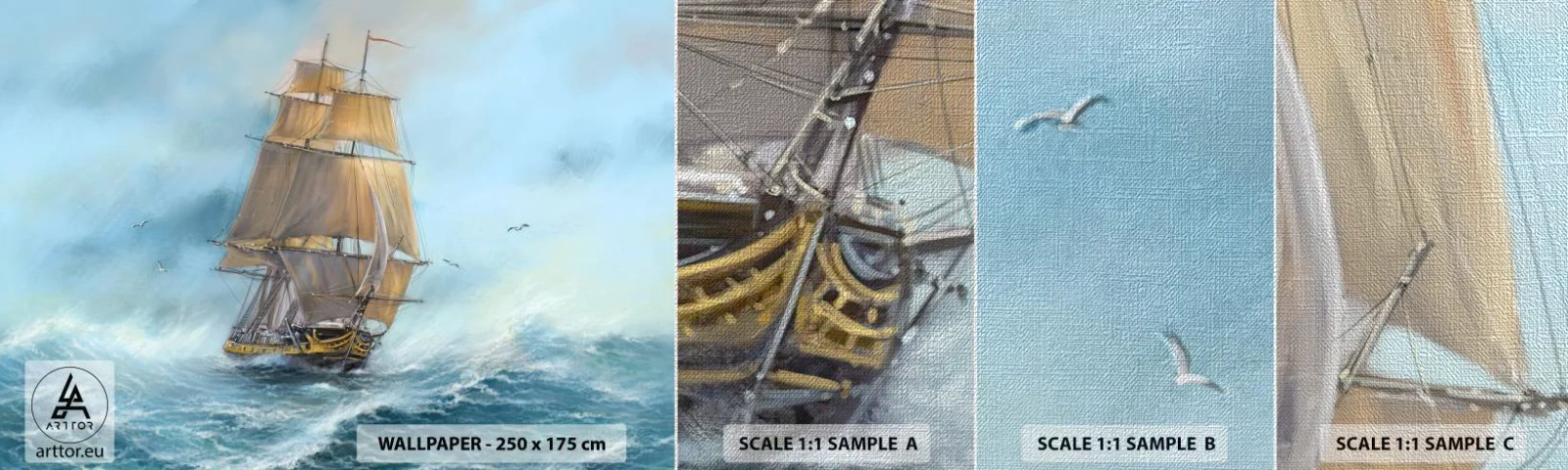 Amostra de papel de parede Premium Canvas - Correndo sobre as ondas - Mar, Enviar, Náutico - 100x30 cm