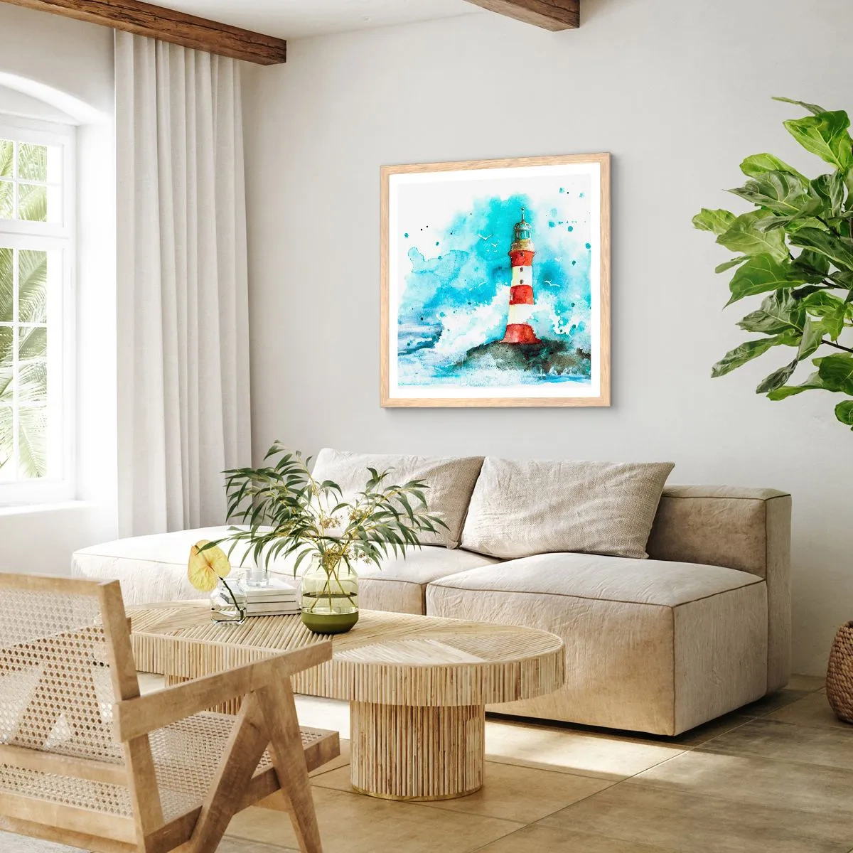 Pôster com moldura de carvalho claro - Unidade dos elementos da natureza - 30x30 cm