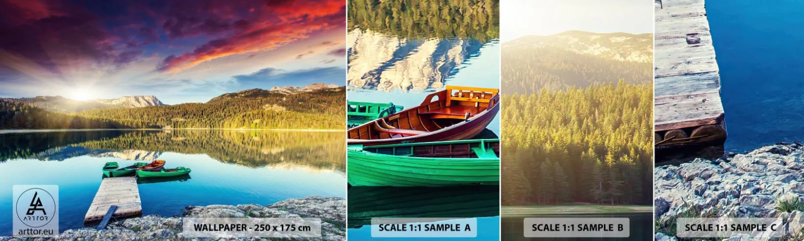 Amostra de Papel de Parede Standard Eco - Sobre a água tão lisa como um espelho - Paisagem, Montanhas, Floresta - 100x30 cm