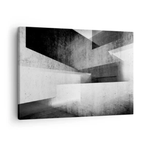 Quadro em tela - Formas geométricas em uma composição monocromática - 70x50cm - Estrutura espacial - Decoração de parede moderna para a sala de estar e quarto ARTTOR