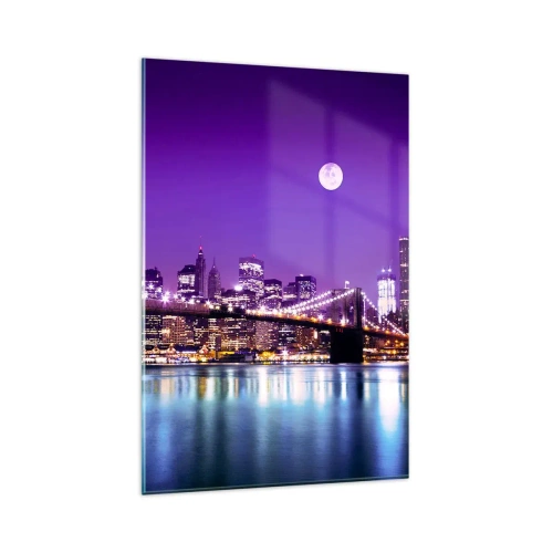 Quadro em vidro - Luzes de uma grande cidade em roxo - 80x120 cm