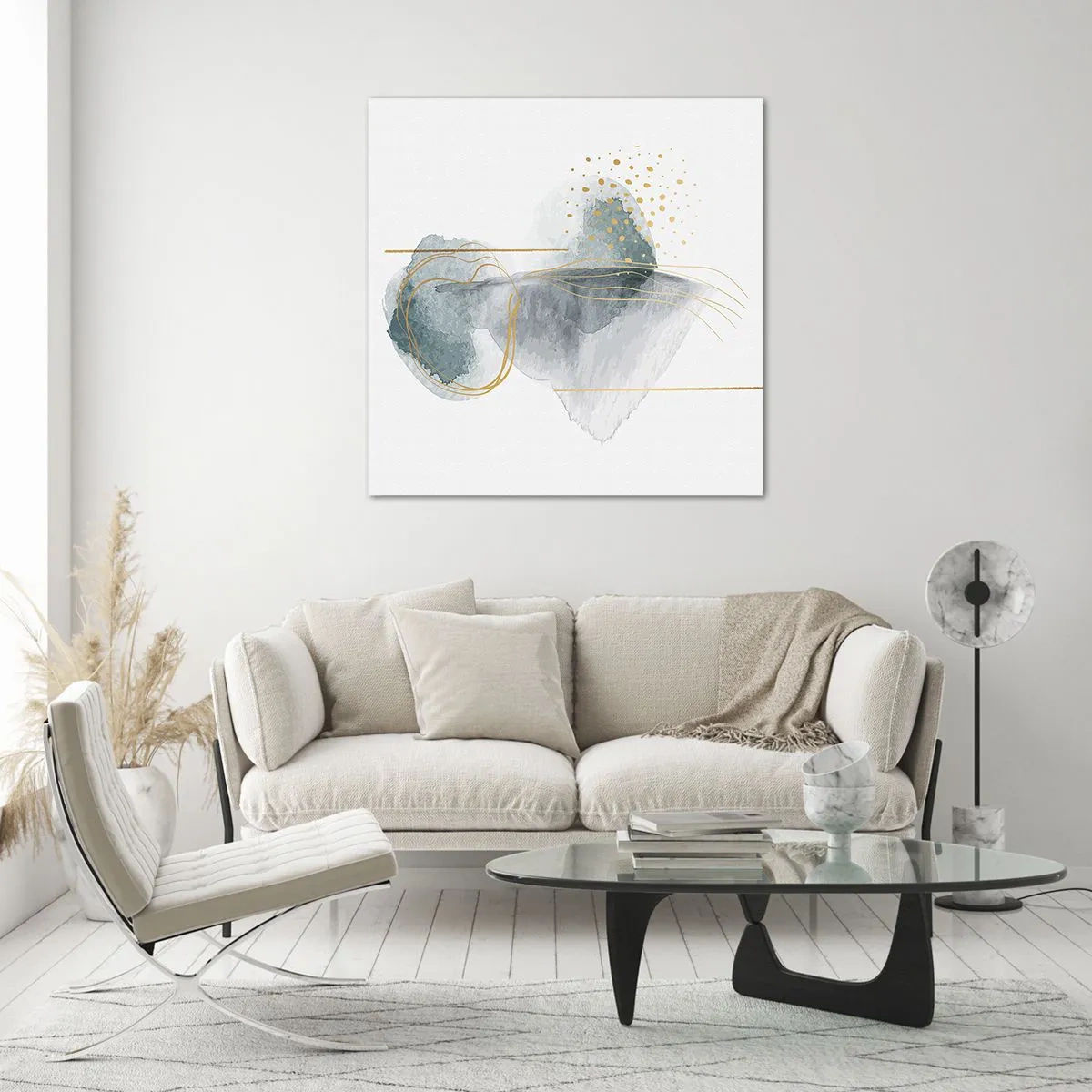 Quadro em vidro - Sobre a relação entre o cinza e o dourado - 30x30 cm