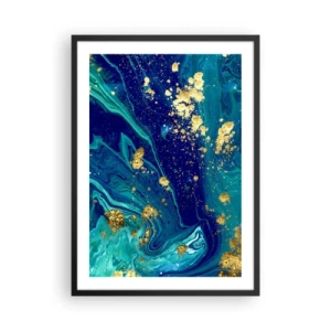 Pôster com moldura preta - Padrão abstrato em tons de azul e dourado - 50x70cm - Flocos de sol  - Decoração de parede moderna para a sala de estar e quarto ARTTOR