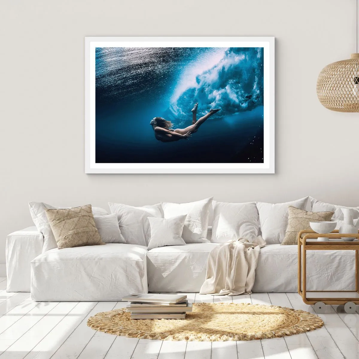 Pôster em moldura branca - Sereia moderna - 91x61 cm