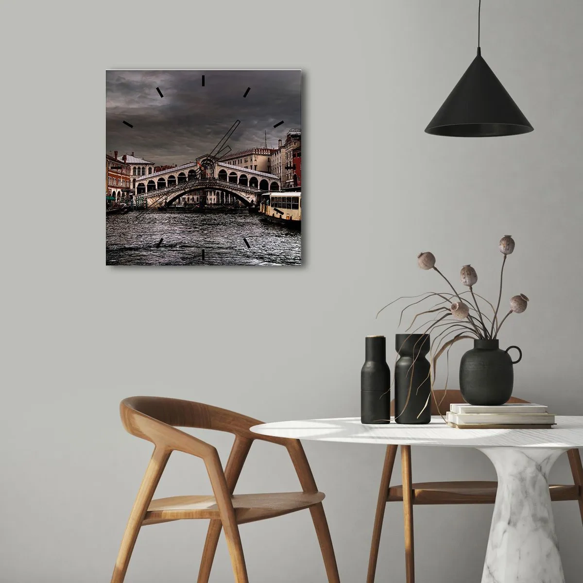 Relógio de parede - Relógio em vidro - A promessa de uma noite em Veneza - 40x40 cm