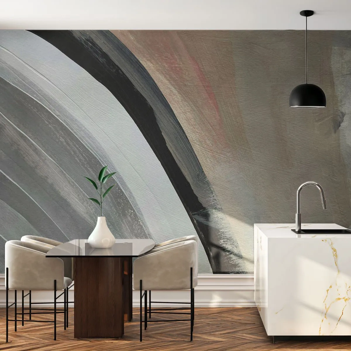 Papel de Parede Autocolante Deluxe Sticker - Composição: arco preto e cinza - Abstração, Pedaço, Arte Moderna - 250x175 cm