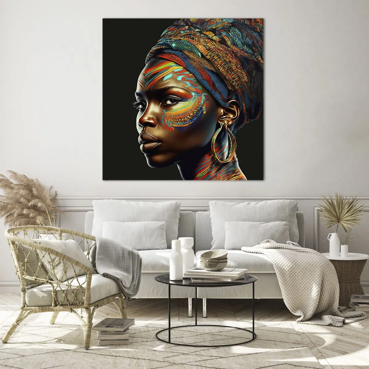 Quadro em vidro - Rainha africana - 50x50 cm