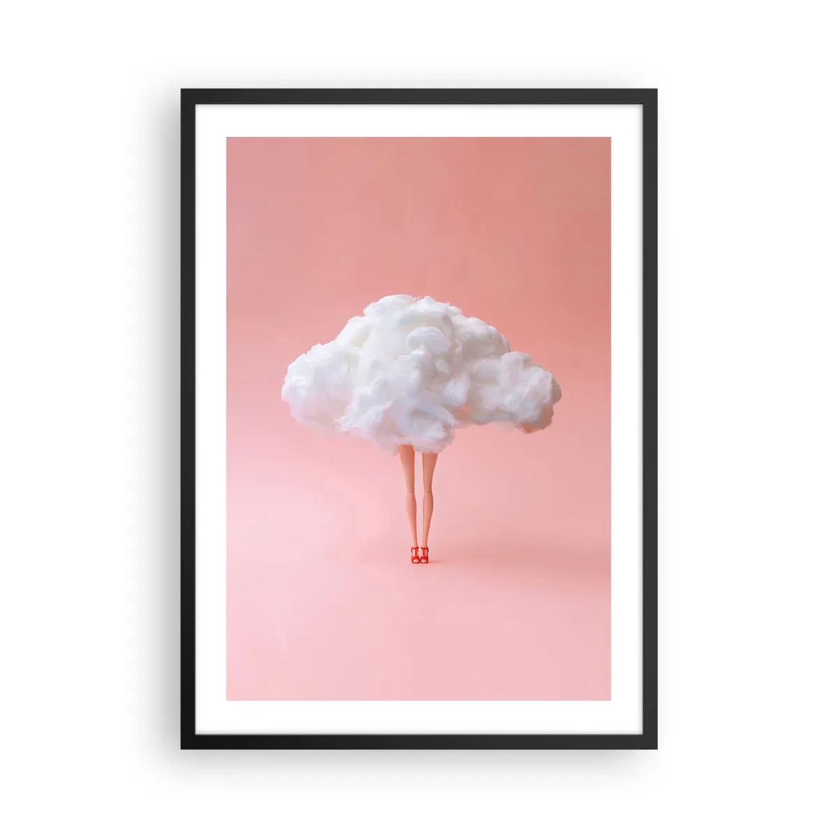 Pôster com moldura preta - Uma nuvem elegante com pernas em um fundo rosa - 50x70cm - Doce promessa - Decoração de parede moderna para a sala de estar e quarto ARTTOR