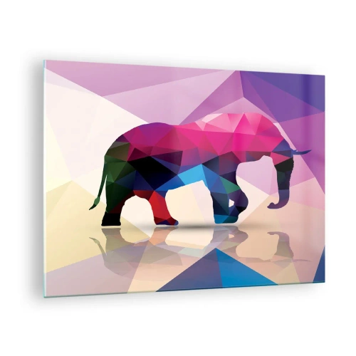 Quadro em vidro - Elefante geométrico em abstração vibrante e colorida - 70x50cm - Dinossauro de cristal - Decoração de parede moderna para a sala de estar e quarto ARTTOR
