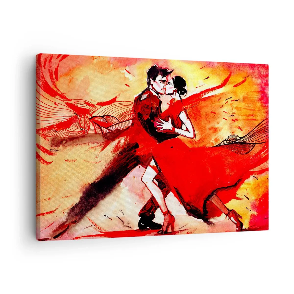 Quadro em tela - Um casal dançando tango em tons vermelhos contra um fundo dinâmico. - 70x50cm - O ritmo roxo da paixão - Decoração de parede moderna para a sala de estar e quarto ARTTOR