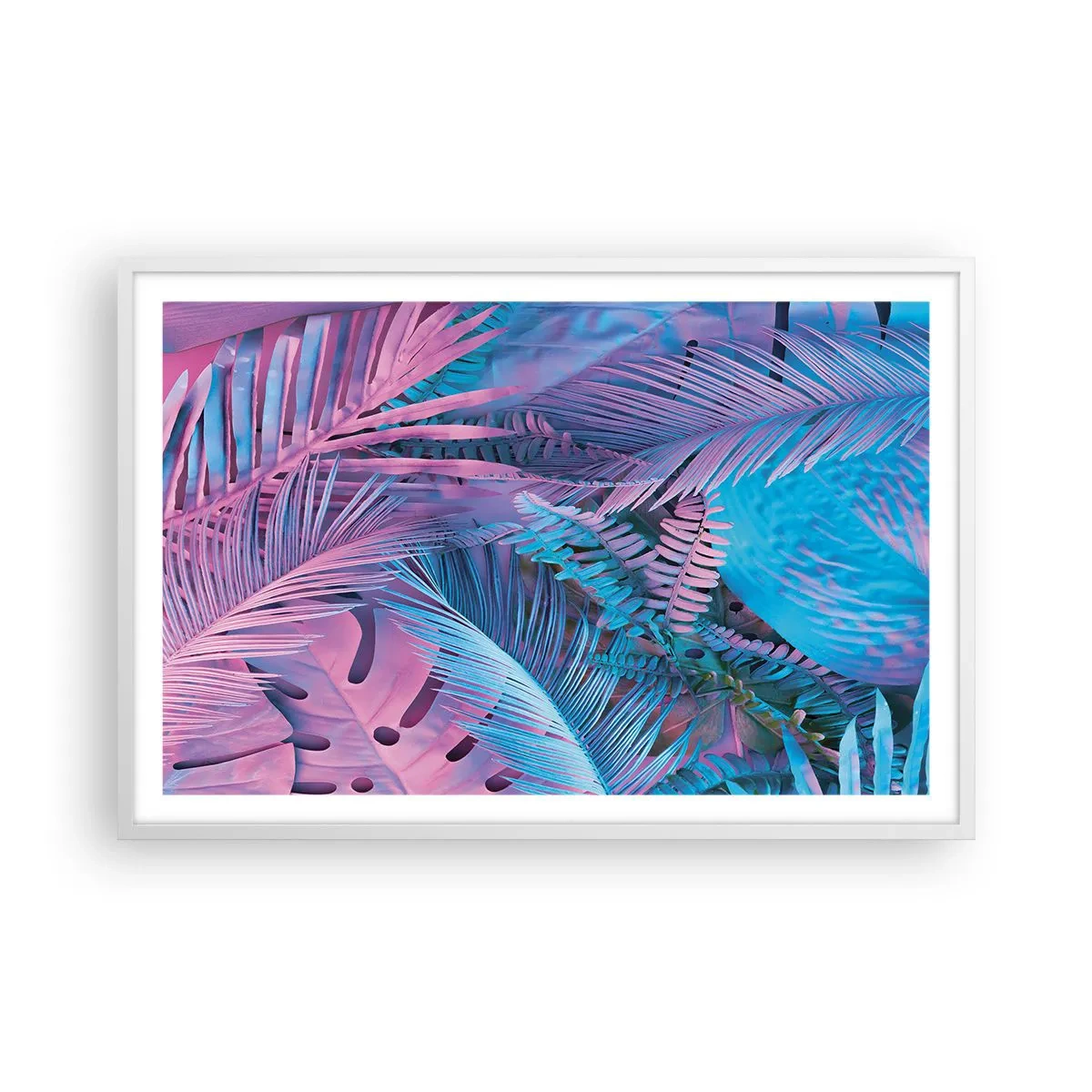 Pôster em moldura branca - Trópicos em rosa e azul - 91x61 cm