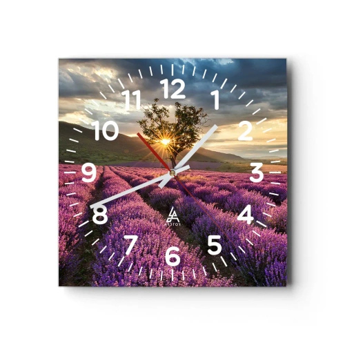 Relógio de parede - Relógio em vidro - Aroma lilás - 30x30 cm