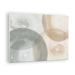 Quadro em vidro - Círculos e linhas pastel em uma composição sutil - 70x50cm - Difusão de Mundos - Decoração de parede moderna para a sala de estar e quarto ARTTOR
