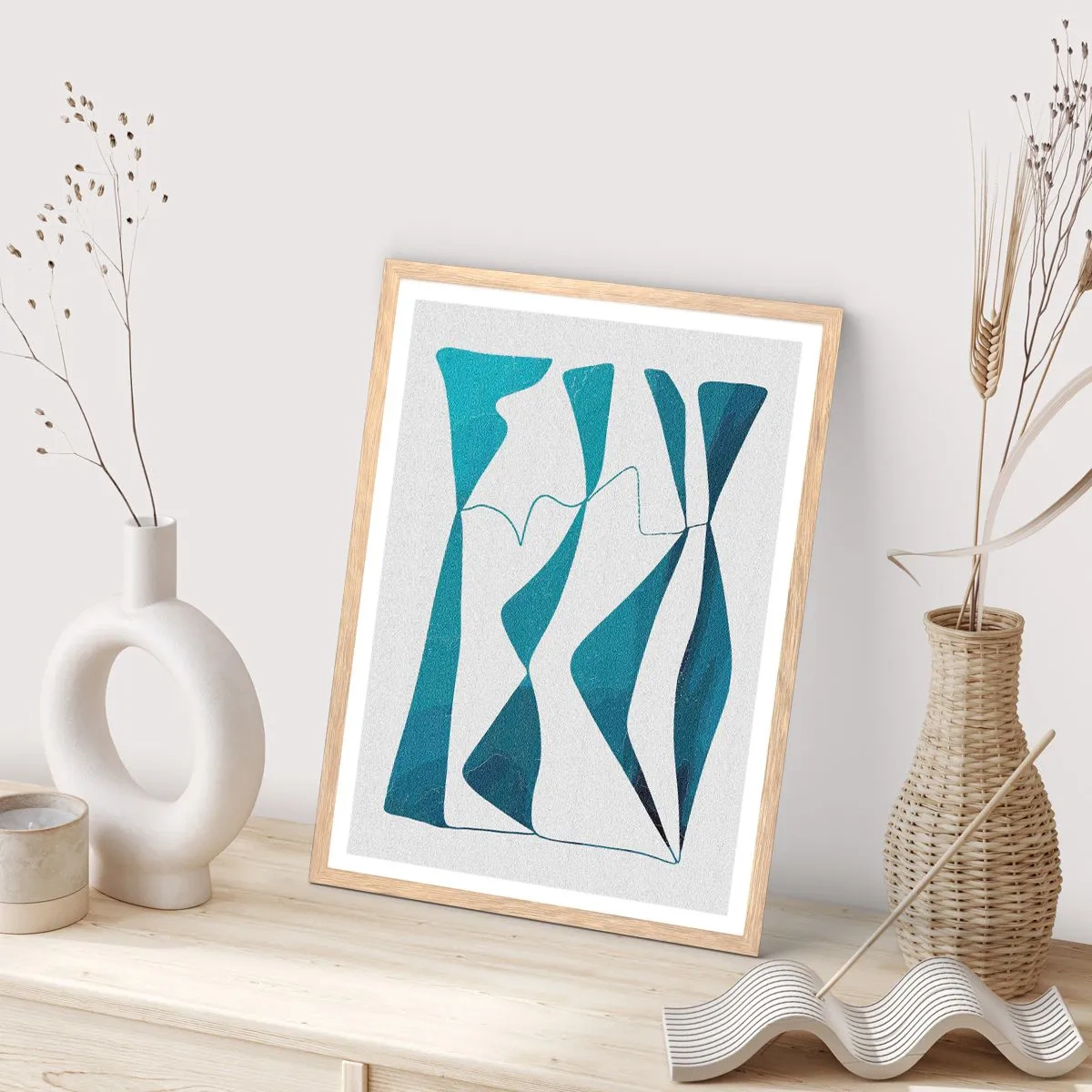 Pôster com moldura de carvalho claro - Abstração: composto turquesa - 50x70 cm
