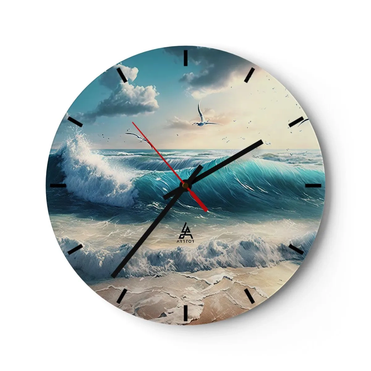 Relógio de parede - Relógio em vidro - Ondas fortes do oceano quebrando contra a costa arenosa - 30x30cm - Cantarola apenas para si - Decoração de parede moderna para a sala de estar, cozinha e quarto ARTTOR