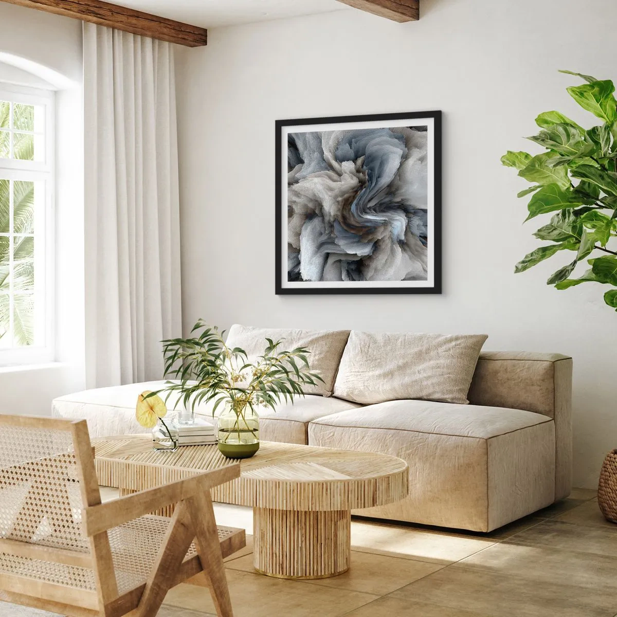 Pôster com moldura preta - Pedra e flor - 60x60 cm