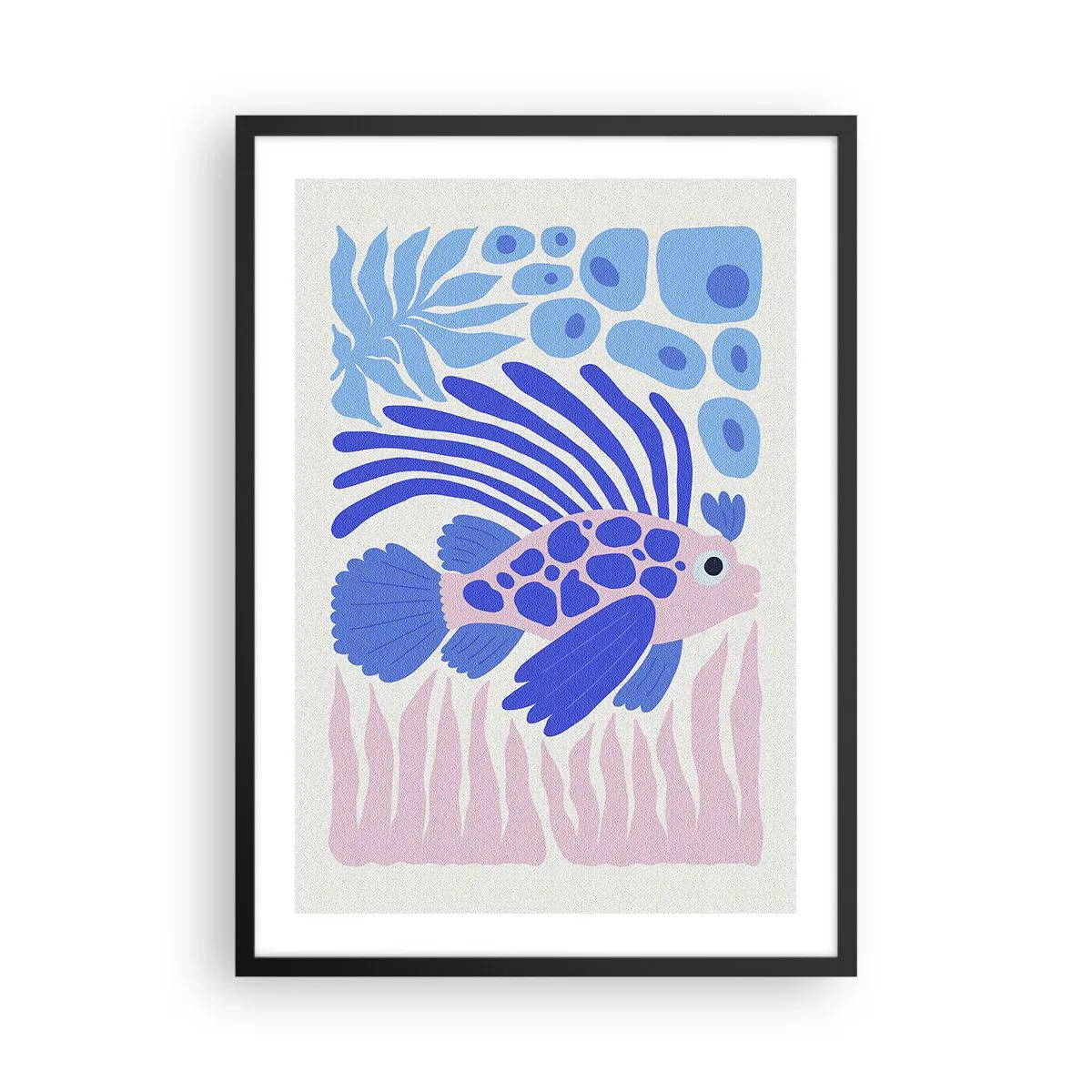 Pôster com moldura preta - Peixes exóticos estilizados em um ambiente subaquático - 50x70cm - Em seu elemento - Decoração de parede moderna para a sala de estar e quarto ARTTOR